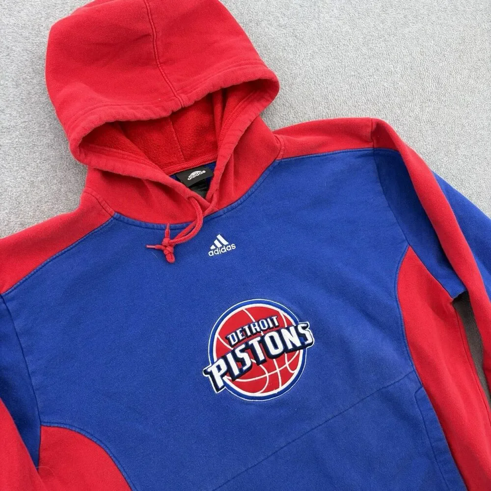 Vintage Y2K Adidas Detroit Pistons NBA Hoodie Mens M Blue Red Embroidered